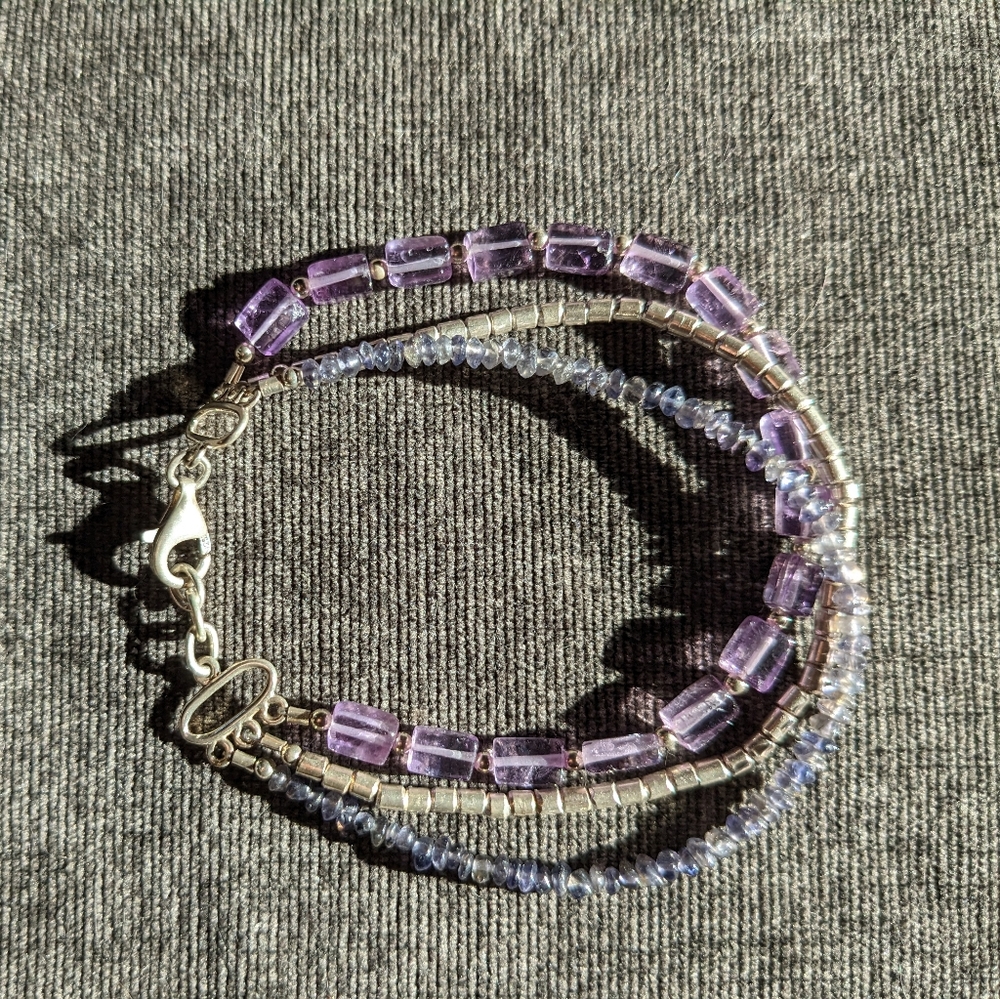 Triple Strand Bracelet with Sterling Silver and Amethyst Beads